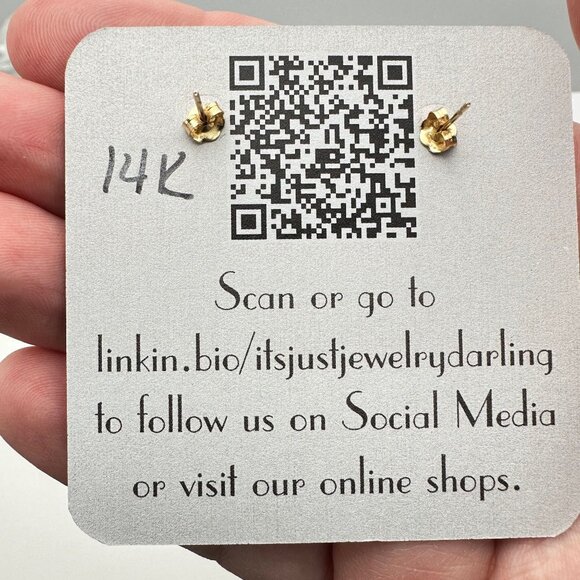 14K Yellow Gold Blue Sapphire Diamond Heart Pierced Stud Earrings Best Gift - Picture 6 of 6